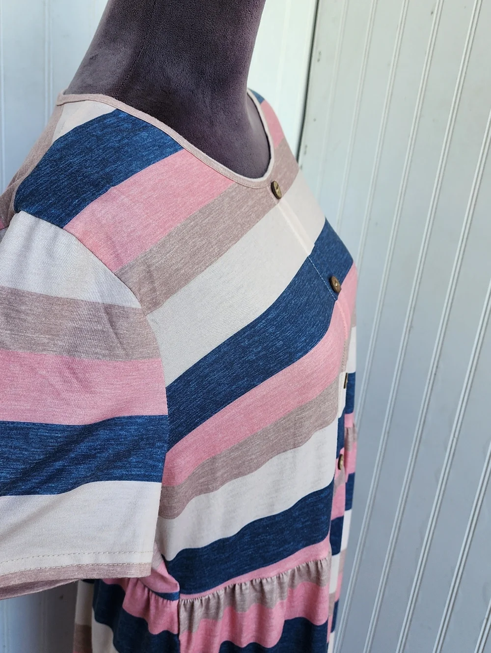 Emery Rose Curve 2XL Pink Blue Beige Knit Stretch Short SLEEVE DRESs Button - Picture 9 of 16